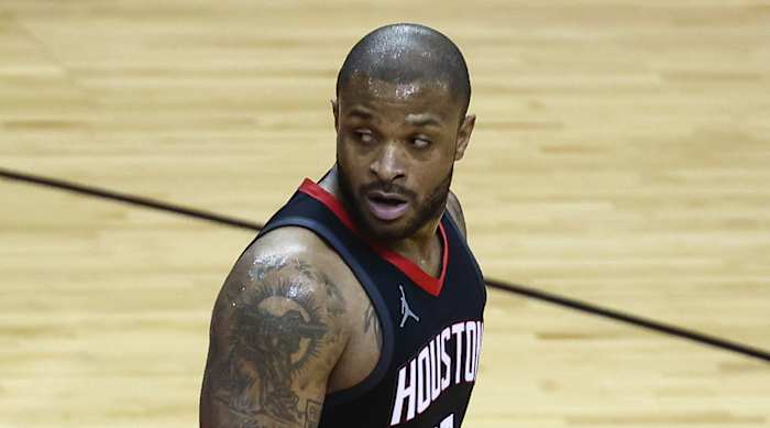 P.J. Tucker reacts to a play